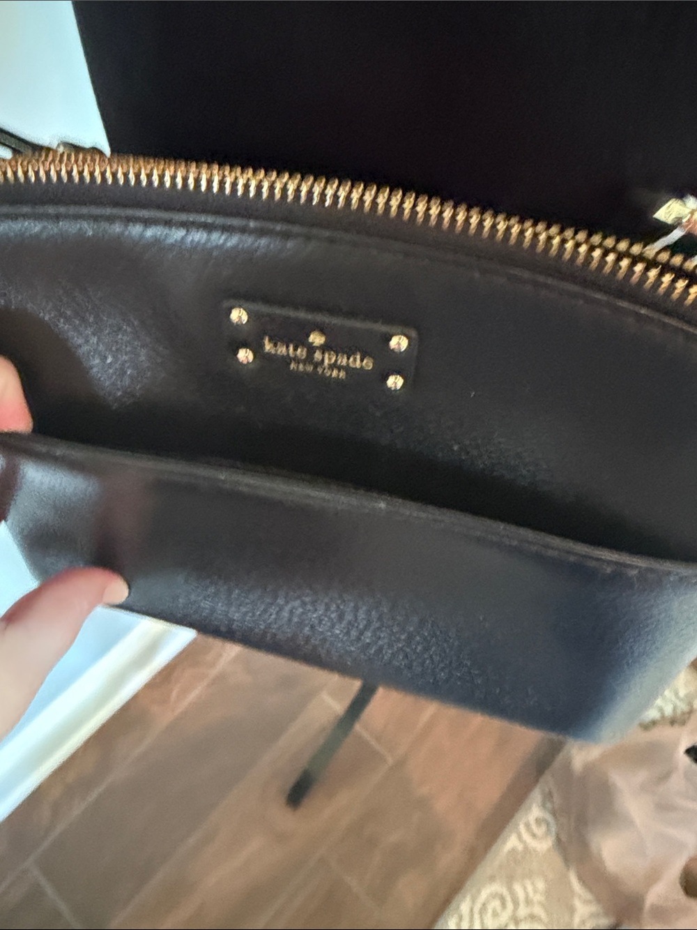 kate spade Black Pebbled Leather Crossbody with Striped Strap and Coin Pouch - Picture 4 of 5